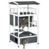 Solid Wood 4-Floor Cat Condo with Litter Box Space Multi-Level Cat Villa