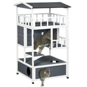 Solid Wood 4-Floor Cat Condo with Litter Box Space Multi-Level Cat Villa