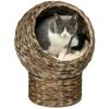 20" Natural Braided Elevated Cat Bed, Cat Basket Kitten House Chair Sofa With Cushion, Dark Brown