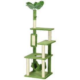 Indoor Cat Tree with Hammock Tower for Cats Cozy Green Cat Furniture