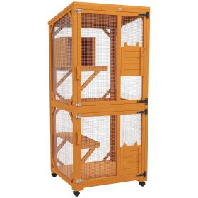 Wooden Cat House for 1-3 Cats Catio Enclosure on Wheels Easy to Move Orange