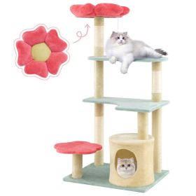 49 Inch Tall Multi-Level Aesthetic Floral Kitten Tower with Flower-Shaped Plush Padded Perch