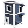 Outdoor Cat House with Escape Door, Weatherproof 2-Story Wooden Feral Cat Shelter with Opening Asphalt Roof, Dark Gray