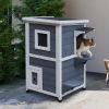 Outdoor Cat House with Escape Door, Weatherproof 2-Story Wooden Feral Cat Shelter with Opening Asphalt Roof, Dark Gray
