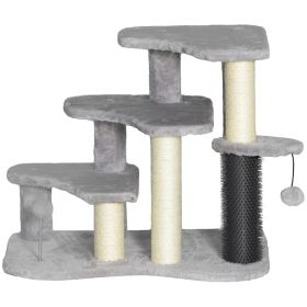 2 in 1 Cat Tree Tower 3-Step Pet Stairs with Scratching Posts, Tickling Post, Toy Balls, for High Beds, Couch