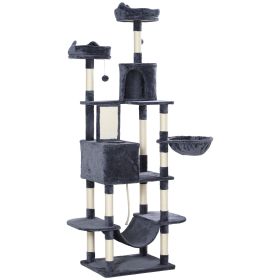 81" Cat Tree w/ Cat Scratching Posts, Scratching Board, Condos, Beds, Hammocks, Toy Balls, Rope Cat Toy, Gray