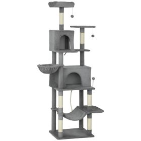 Multi-Level Cat Tower, 80" Tall Cat Tree, with 2 Condos, 2 Hammocks, 6 Sisal Scratching Posts, Dark Gray