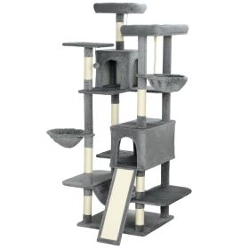 69" Cat Tree, Multi-Level Cat Tower with 2 Condos and 3 Hammocks, 8 Scratching Posts, for Multiple Cats, Dark Gray