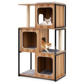 Modern Cat Tree Cat House with Metal Frame and Scratching Posts