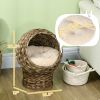 20" Natural Braided Elevated Cat Bed, Cat Basket Kitten House Chair Sofa With Cushion, Dark Brown