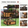 Wooden Outdoor Cat House, Feral Cat Shelter Kitten Tree with Asphalt Roof, Escape Doors, Condo, Jumping Platform, Yellow