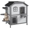 Outdoor 2-Story Cat House Feral Shelter Kitten Condo with Escape Door Asphalt Roof 4 Platforms White