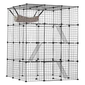 VEVOR Large 4-tier Cat Cage, 41 x 41 x 55", Detachable Metal Wire Cat Enclosure, with 4 Front Doors Hammock Ramp ladders