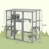 Catio Outdoor Cat Enclosure, Window Box Wooden Cat House with Bridge Platforms, Gray