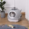 Cat Litter Box Toilet with Lid, Covered Litter Box with Scoop, Enclosed Drawer, and Skylight, Gray