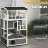 Wooden Outdoor Cat House with Asphalt Roof, Escape Doors, Condo, Jumping Platform, Light Gray