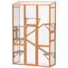Outdoor Catio Cat Enclosure, Large Wooden Cat House with 6 Jumping Platforms, Scratching Post, 2 Ramps, for 2-3 Kittens