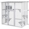 Catio Outdoor Cat Enclosure, Window Box Wooden Cat House with Bridge Platforms, White