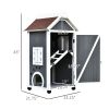 Wooden Cat House 43H Outdoor Shelter 3-Floor Kitten Condo with Asphalt Roof Escape Doors Stairs Grey White