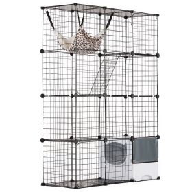 VEVOR Large 4-tier Cat Cage, 41 x 14 x 55", Detachable Metal Wire Cat Enclosure, with Litter Box Hammock Ramp ladders