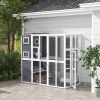 Wooden Outdoor Catio with Platforms, Asphalt Roof, Ramps, Light Gray