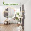 89"-100" Adjustable Floor to Ceiling Cat Tree with Scratching Posts, Hammock, Perches, Toy Balls, White