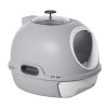 Cat Litter Box Toilet with Lid, Covered Litter Box with Scoop, Enclosed Drawer, and Skylight, Gray