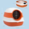 Cat Litter Box with Lid, Covered Litter Box w/High Sides, Two-Way Entrance Kitty Litter Box, Foldable, Easy Clean, White and Orange