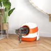 Cat Litter Box with Lid, Covered Litter Box w/High Sides, Two-Way Entrance Kitty Litter Box, Foldable, Easy Clean, White and Orange