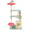 49 Inch Tall Multi-Level Aesthetic Floral Kitten Tower with Flower-Shaped Plush Padded Perch