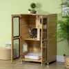 Cat House with Cat Tree, Kitty Cage with Scratching Posts Condo Cat Enclosure Lockable Wheels, Oak