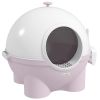 Large Hooded Cat Litter Box with Lid, Scoop, Leaking Sand Pedal, Top Handle, Light Pink