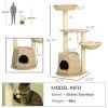 47" Cat Tree Kitty Activity Center, Cat Climbing Toy with Cattail Fluff, Bed, Condo, Sisal Scratching Post & Hanging Ball, Natural