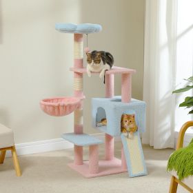 47.3'' Multi-Level Cat Tower Flower Cat Tree with Sisal-Covered Scratching Posts, Cozy Cat Condo
