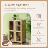 Cat House with Cat Tree, Kitty Cage with Scratching Posts Condo Cat Enclosure Lockable Wheels, Oak