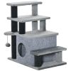 Adjustable Height 3 Step/4 Step Cat Stairs with Cat Scratching Post, Cat Condo, Toy Ball, for Bed, Sofa, Couch, Gray