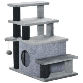 Adjustable Height 3 Step/4 Step Cat Stairs with Cat Scratching Post, Cat Condo, Toy Ball, for Bed, Sofa, Couch, Gray