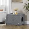 Grey Hidden Litter Box Enclosure Cat Washroom Furniture with Storage Adjustable Divider Indoor Pet House Side Table