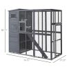 Outdoor Cat House Catio Enclosure with Platforms Run Lockable Doors Asphalt Roof 77 x 37 x 69 Grey