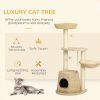 47" Cat Tree Kitty Activity Center, Cat Climbing Toy with Cattail Fluff, Bed, Condo, Sisal Scratching Post & Hanging Ball, Natural