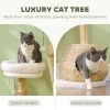 41" Modern Cat Condo, Indoor Cat Tree with Scratching Posts, Soft Removable Cushions & Toy Balls, Cream White