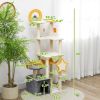63 Inch Moon and Star Themed Cat Tree with Scratching Post, Hammock, Condo, Bed & Scratching Board, Cat Toys, Beige