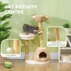 41" Modern Cat Condo, Indoor Cat Tree with Scratching Posts, Soft Removable Cushions & Toy Balls, Cream White
