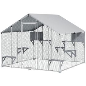 94.5" Extra Large Metal Outdoor Catio with Waterproof Cover, 2 Resting Boxes, 7 Jumping Platforms, for Multiple Cats