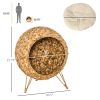 20.5 Weaved Cat Bed Elevated Hand Made Cat House Condo with Cushion Brown