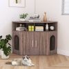 Corner Cat Litter Box Enclosure with Storage Shelves and Double Doors