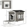 Cat House Feral Cat Shelter, Outdoor Kitten Condo with Escape Door, Porch & Flower Stand for Indoor Outdoor, Dark Grey/White