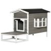 Cat House Feral Cat Shelter, Outdoor Kitten Condo with Escape Door, Porch & Flower Stand for Indoor Outdoor, Dark Grey/White