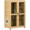 Cat House with Cat Tree, Kitty Cage with Scratching Posts Condo Cat Enclosure Lockable Wheels, Oak