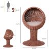 Elevated Cat Bed, Rotatable Egg Chair Pod, Thick Cushion, Natural Mat Grass Woven Kitty House, Brown